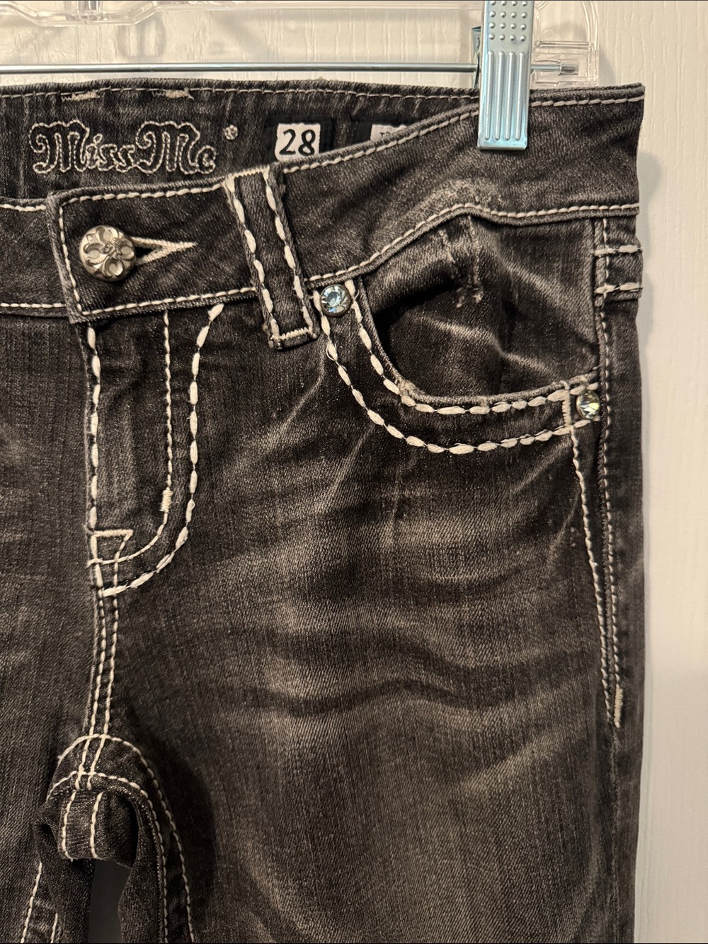 Miss Me Womens 28 Black Washed Boot Jeans with Contrast Stitching - Picture 4 of 13